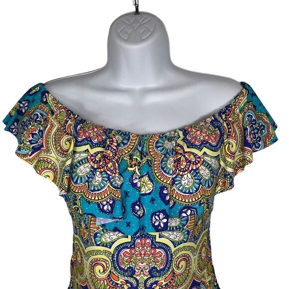 TRINA TURK Ruffle Bandeau One Piece Swimsuit Floral Print Size 8 - Picture 3 of 12